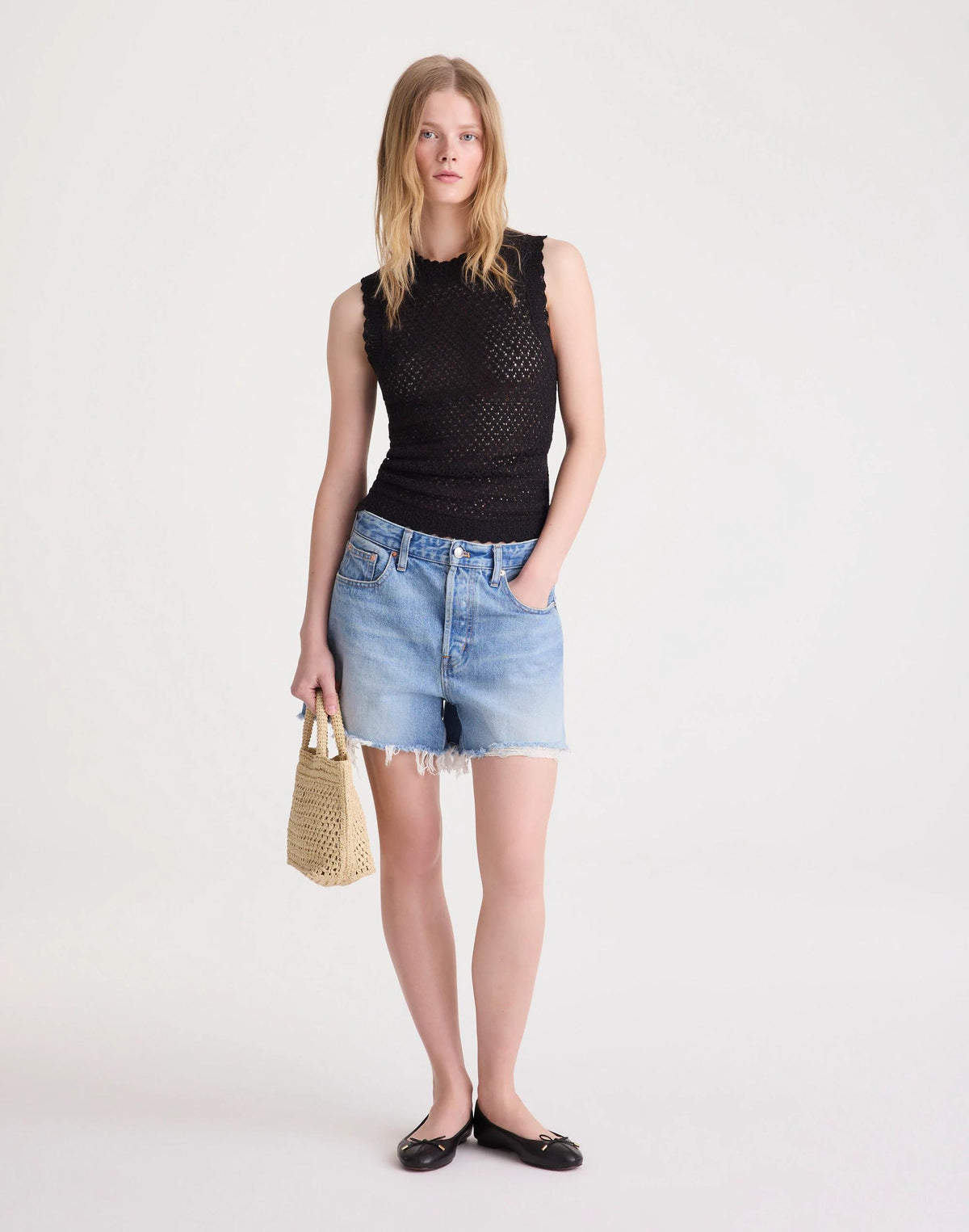 Madewell Pointelle Sleeveless Top Black
