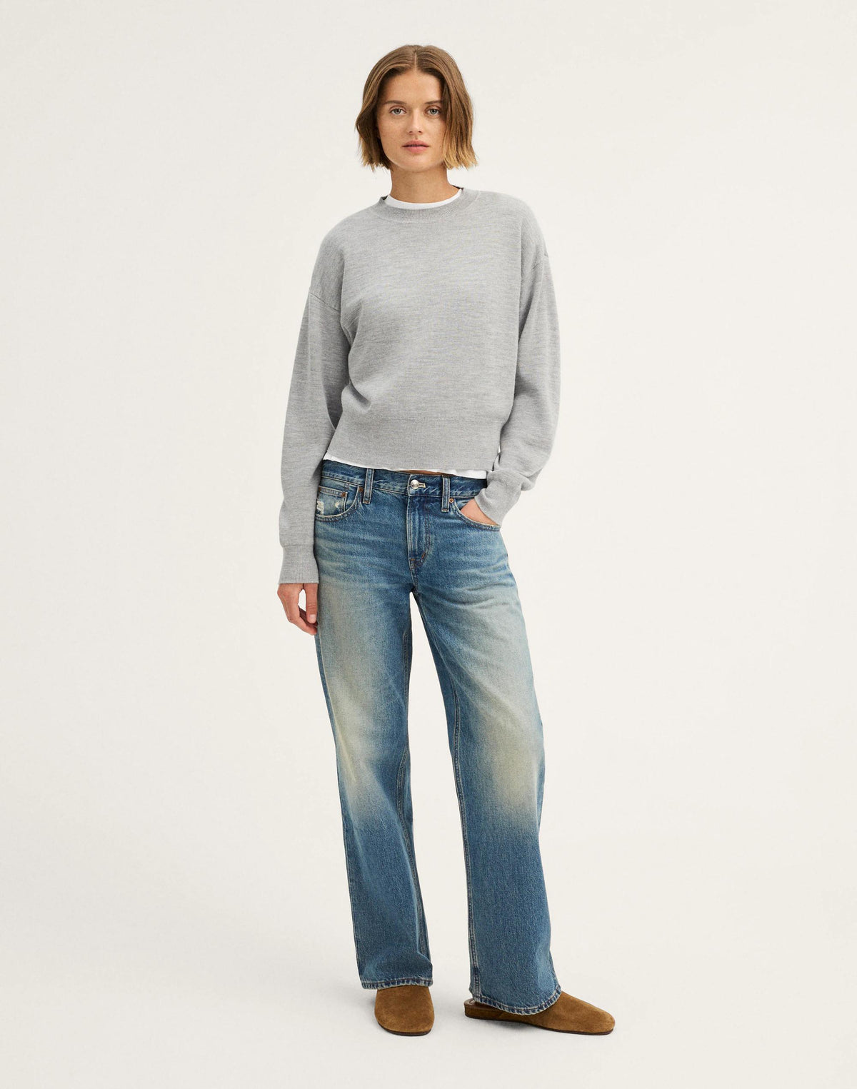 Madewell Relaxed Crewneck Sweater in Merino-Silk Blend Medium Htr Grey