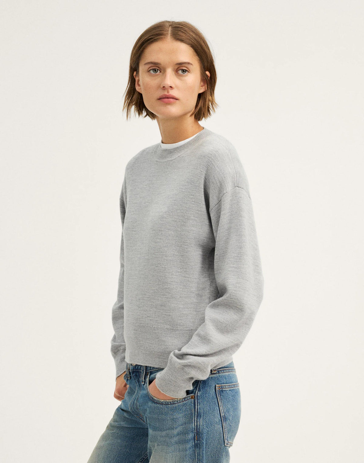 Madewell Relaxed Crewneck Sweater in Merino-Silk Blend Medium Htr Grey