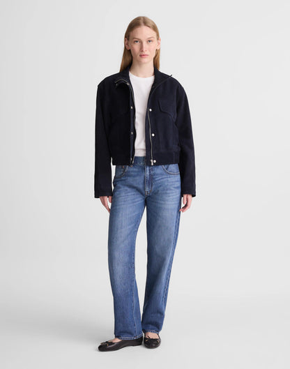Madewell Funnel-Neck Utility Jacket in Suede Classic Navy