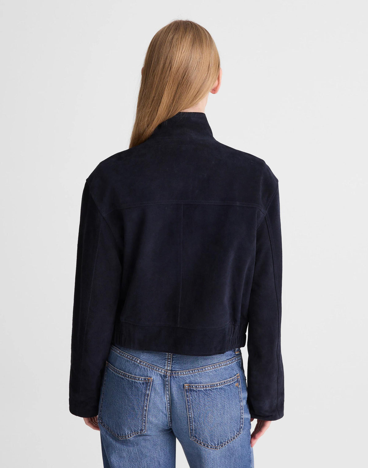 Madewell Funnel-Neck Utility Jacket in Suede Classic Navy