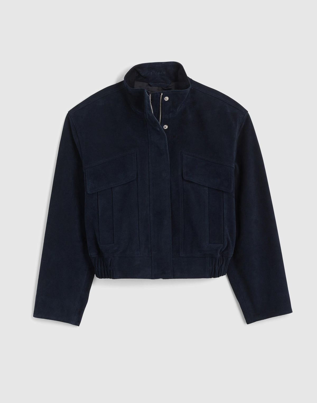 Madewell Funnel-Neck Utility Jacket in Suede Classic Navy