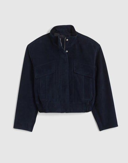 Madewell Funnel-Neck Utility Jacket in Suede Classic Navy