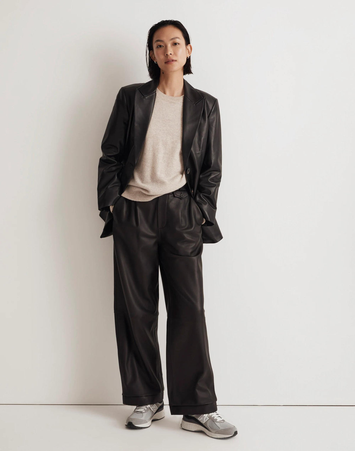 Madewell The Bedford Oversized Blazer in Leather True Black