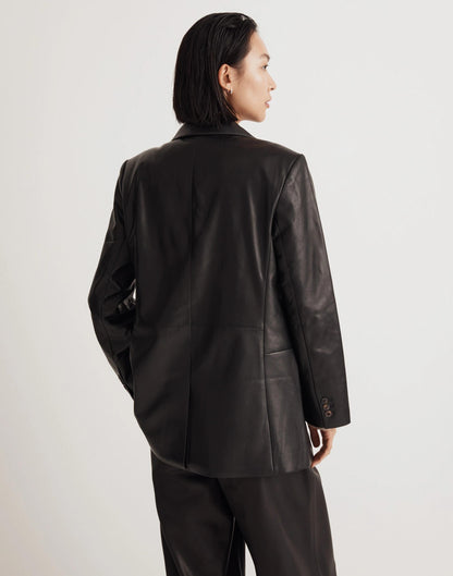 Madewell The Bedford Oversized Blazer in Leather True Black