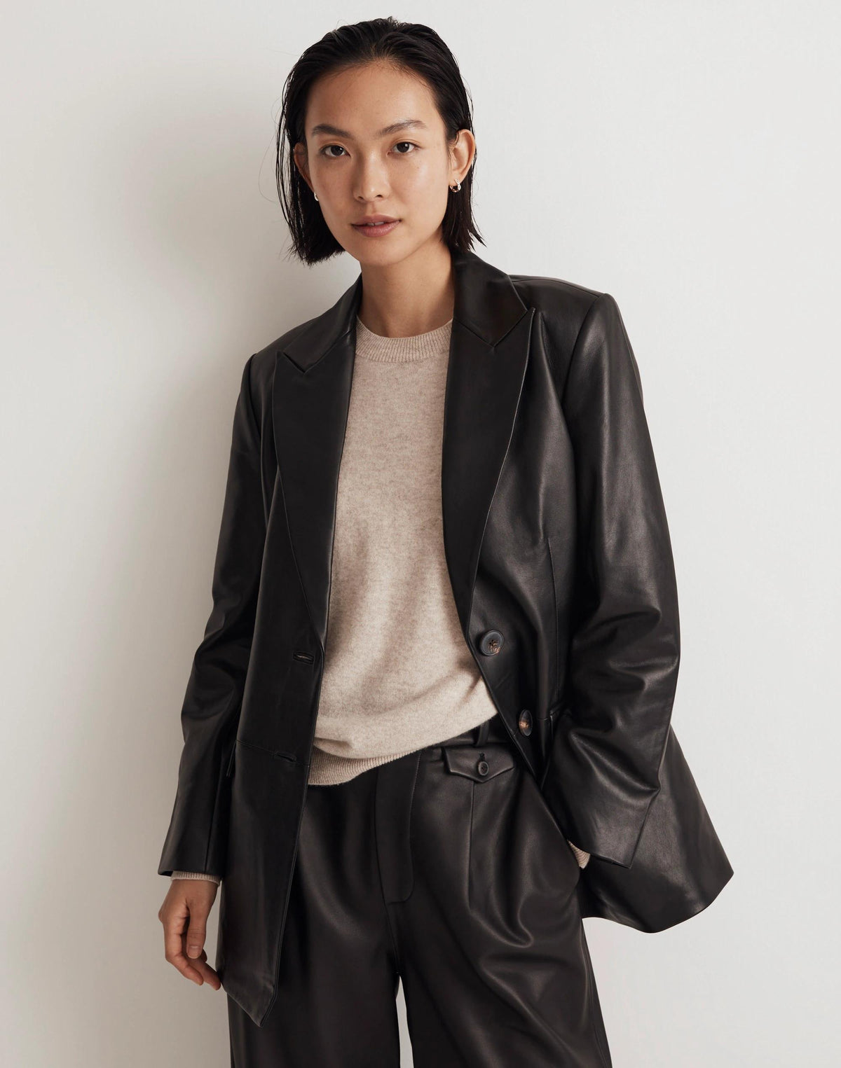 Madewell The Bedford Oversized Blazer in Leather True Black