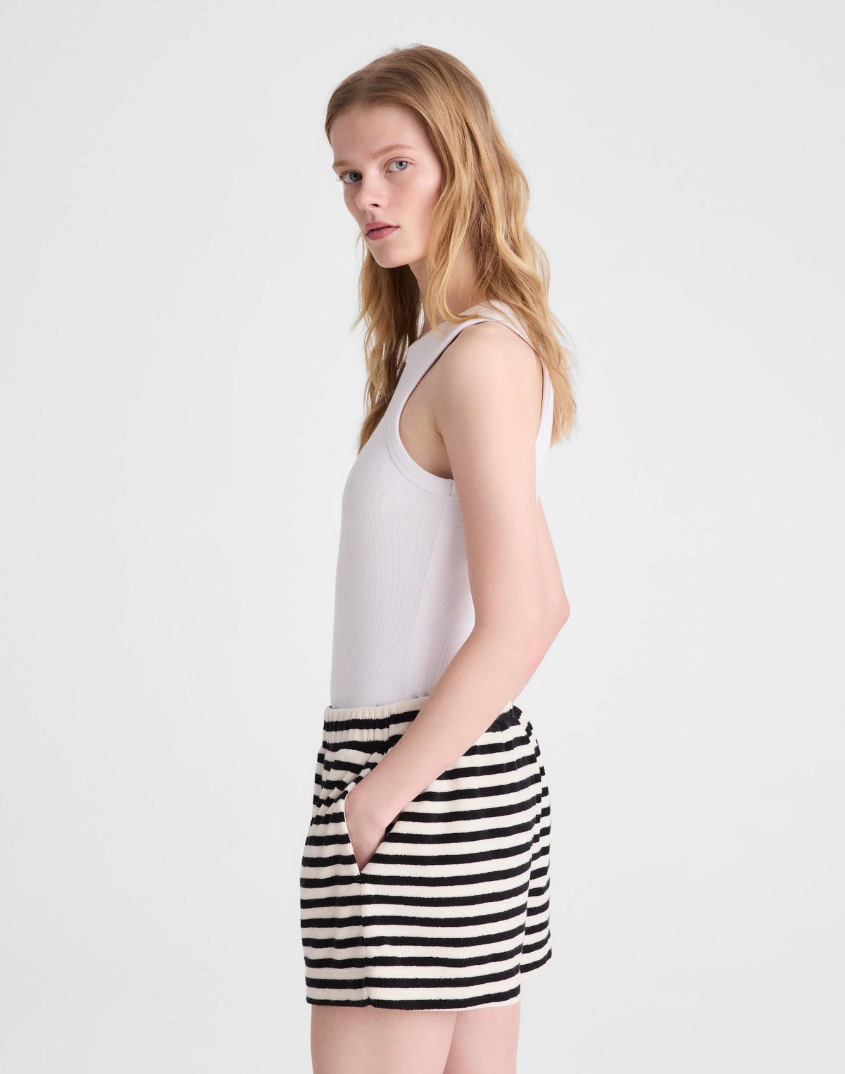Madewell Pull-On Shorts in Terry Black Ivory