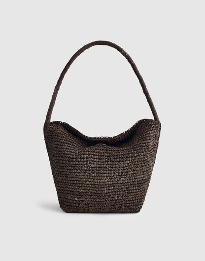 Madewell The Signature Woven Shoulder Bag in Raffia Dark Carob