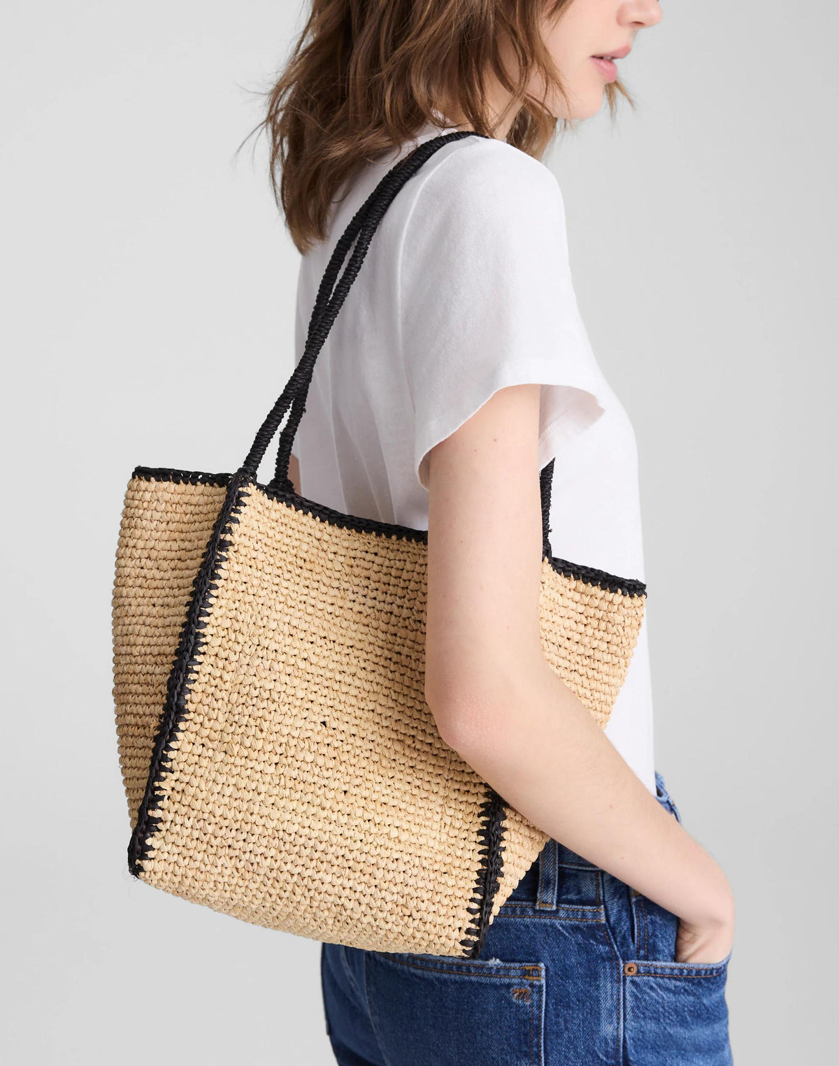 Madewell The Lexington Small Tote in Raffia Warm Coffee Multi