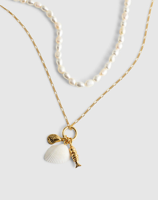 Madewell Madewell x Shopbop Beaded Shell Necklace Set Antique Gold