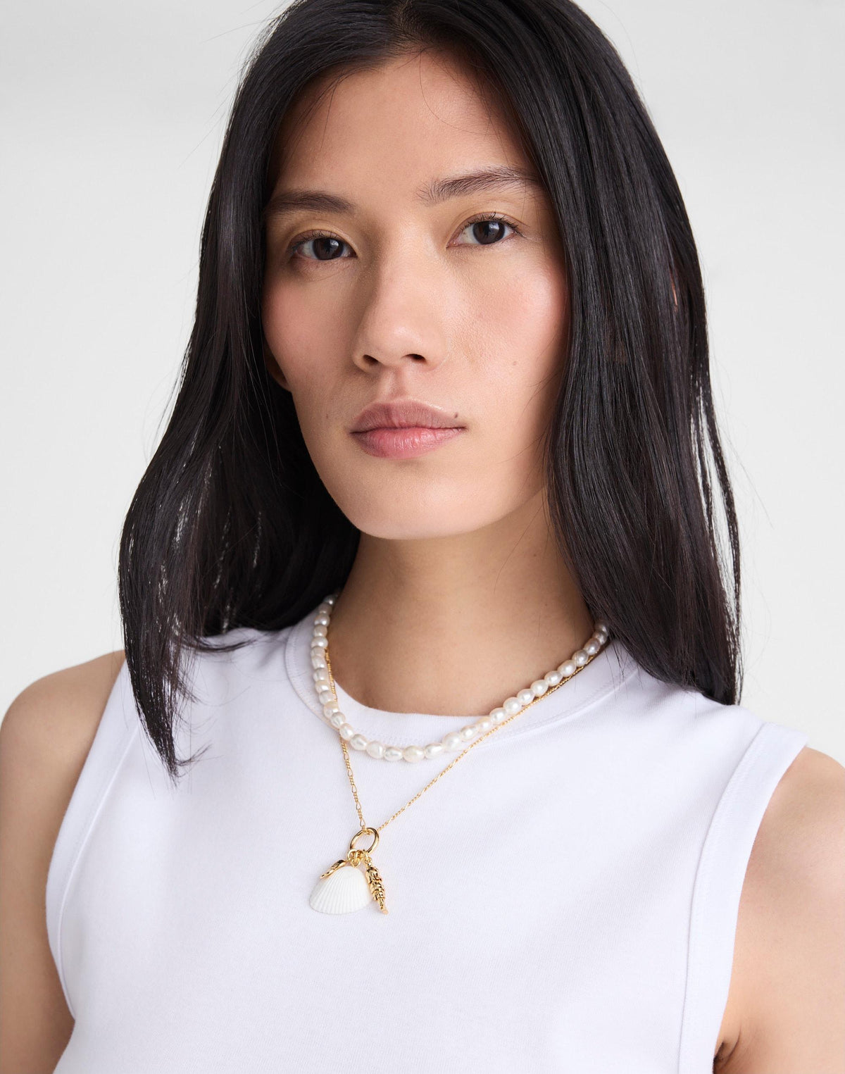Madewell Madewell x Shopbop Beaded Shell Necklace Set Antique Gold
