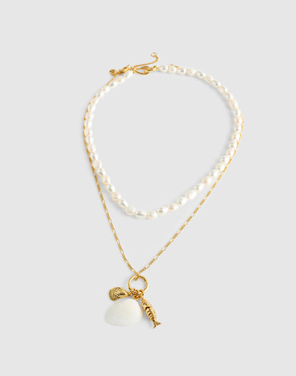Madewell Madewell x Shopbop Beaded Shell Necklace Set Antique Gold