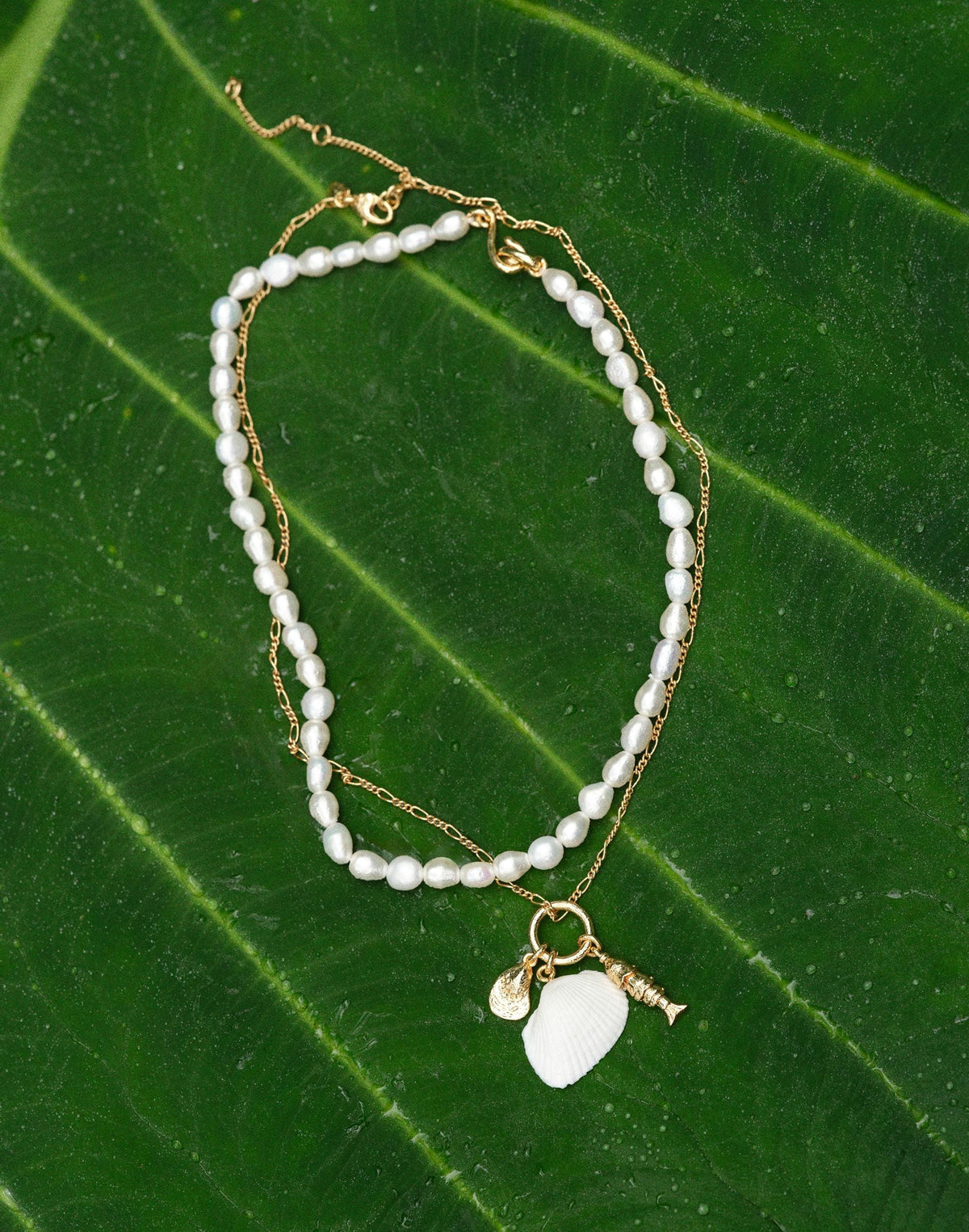 Madewell Madewell x Shopbop Beaded Shell Necklace Set Antique Gold
