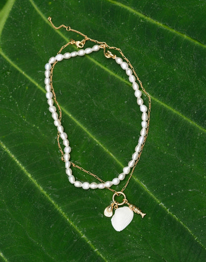 Madewell Madewell x Shopbop Beaded Shell Necklace Set Antique Gold