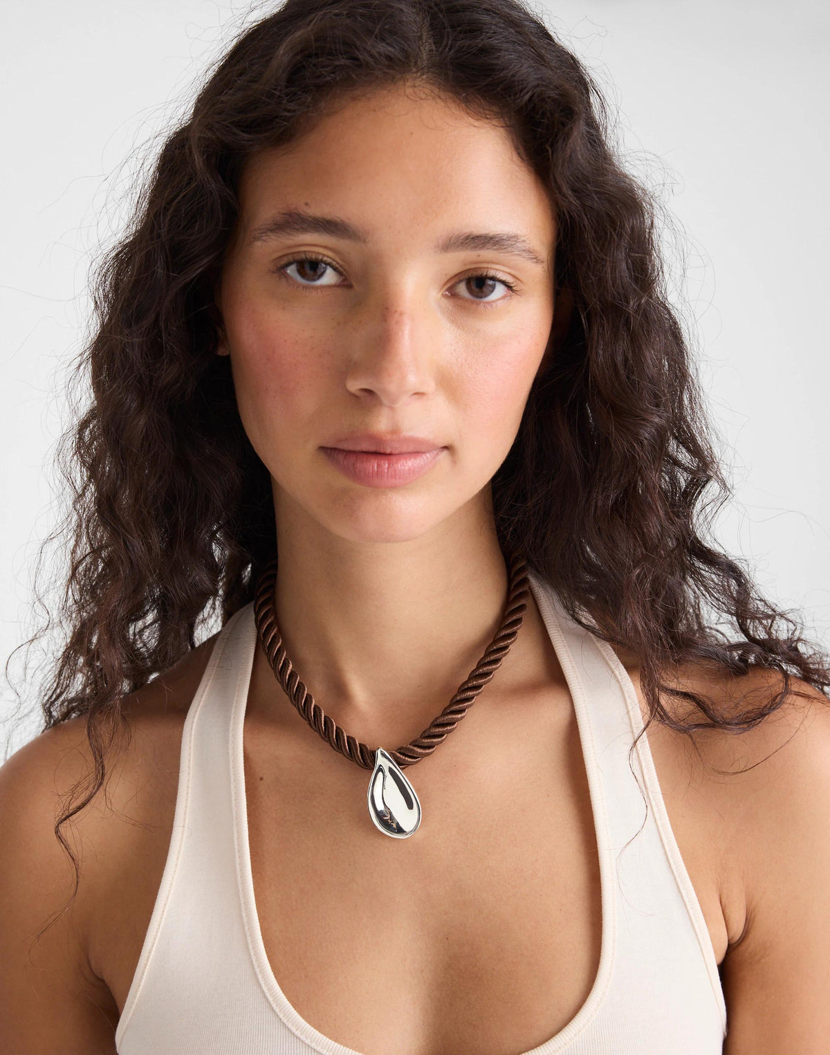 Madewell Droplet Pendant Cord Necklace Warm Silver