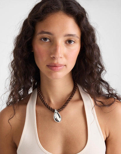 Madewell Droplet Pendant Cord Necklace Warm Silver
