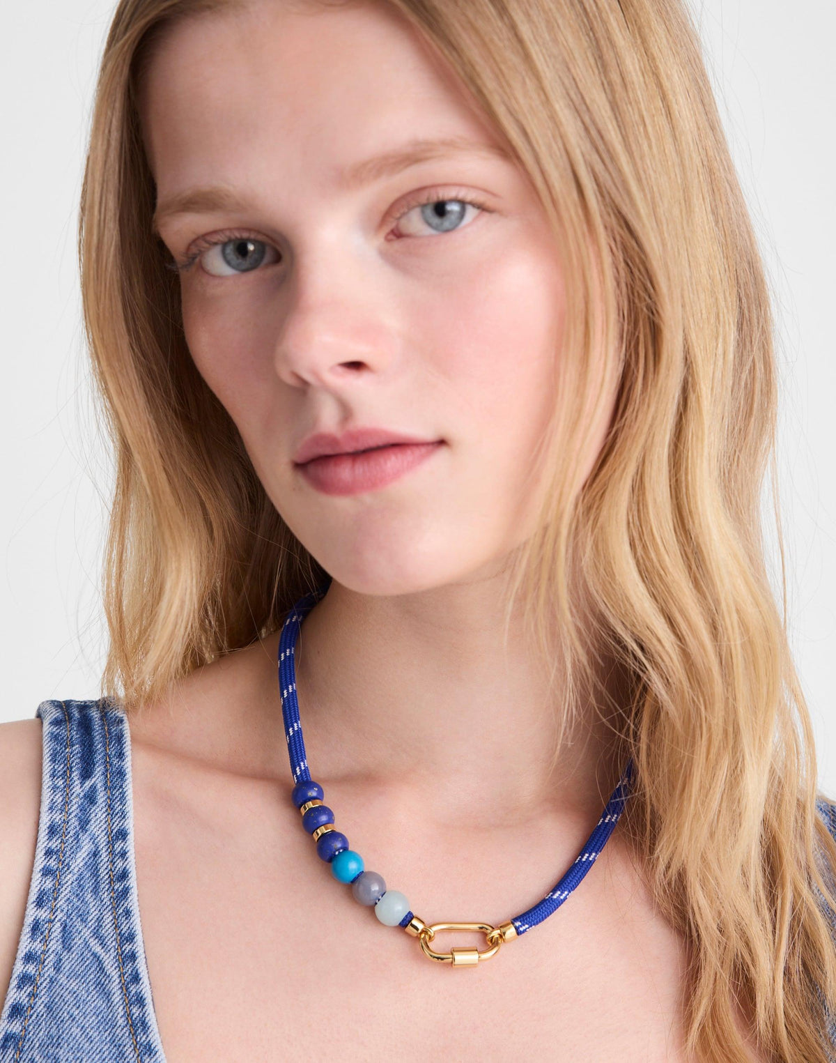 Madewell Semiprecious Beaded Carabiner Paracord Necklace Retro Blue