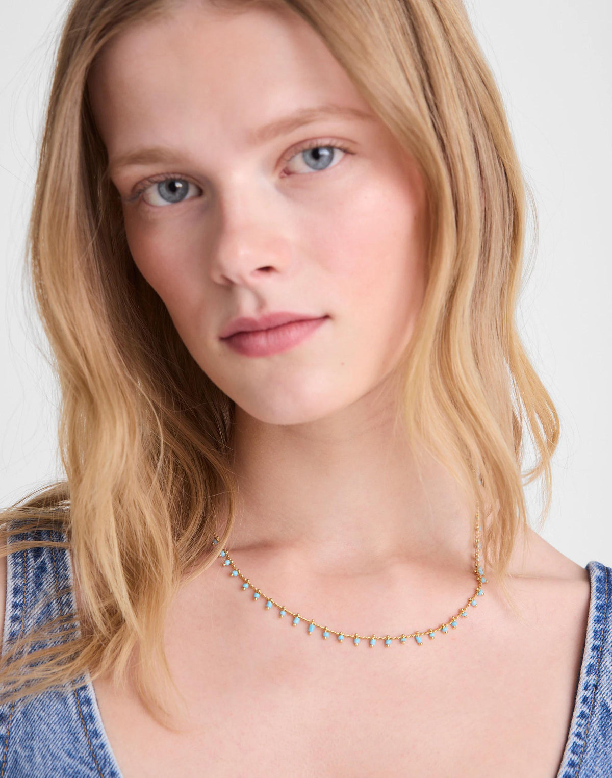 Madewell Enamel Chain Choker Necklace Turquoise Multi
