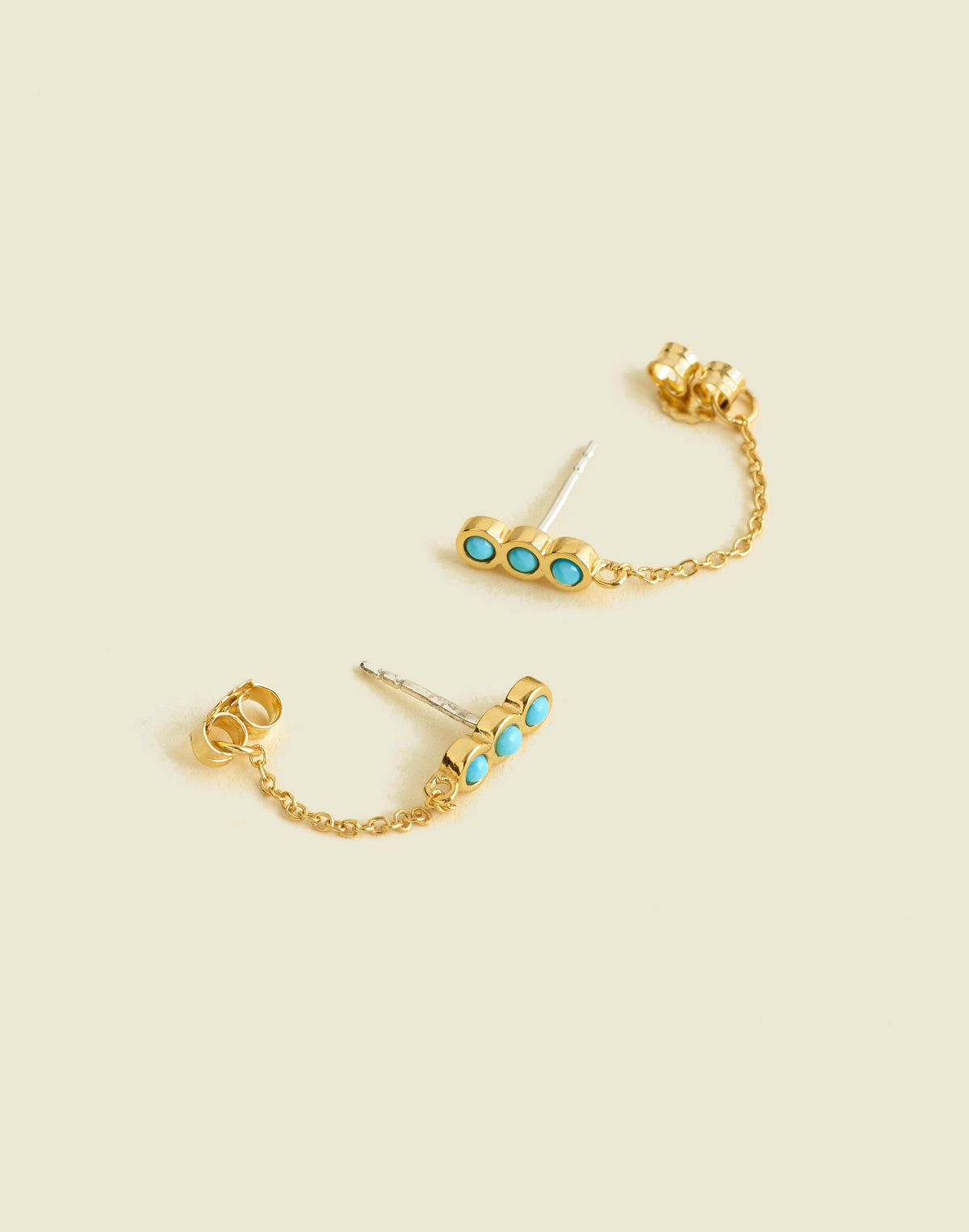 Madewell Demi-Fine Bezel Set Turquoise Chain Stud Earrings Turquoise Multi