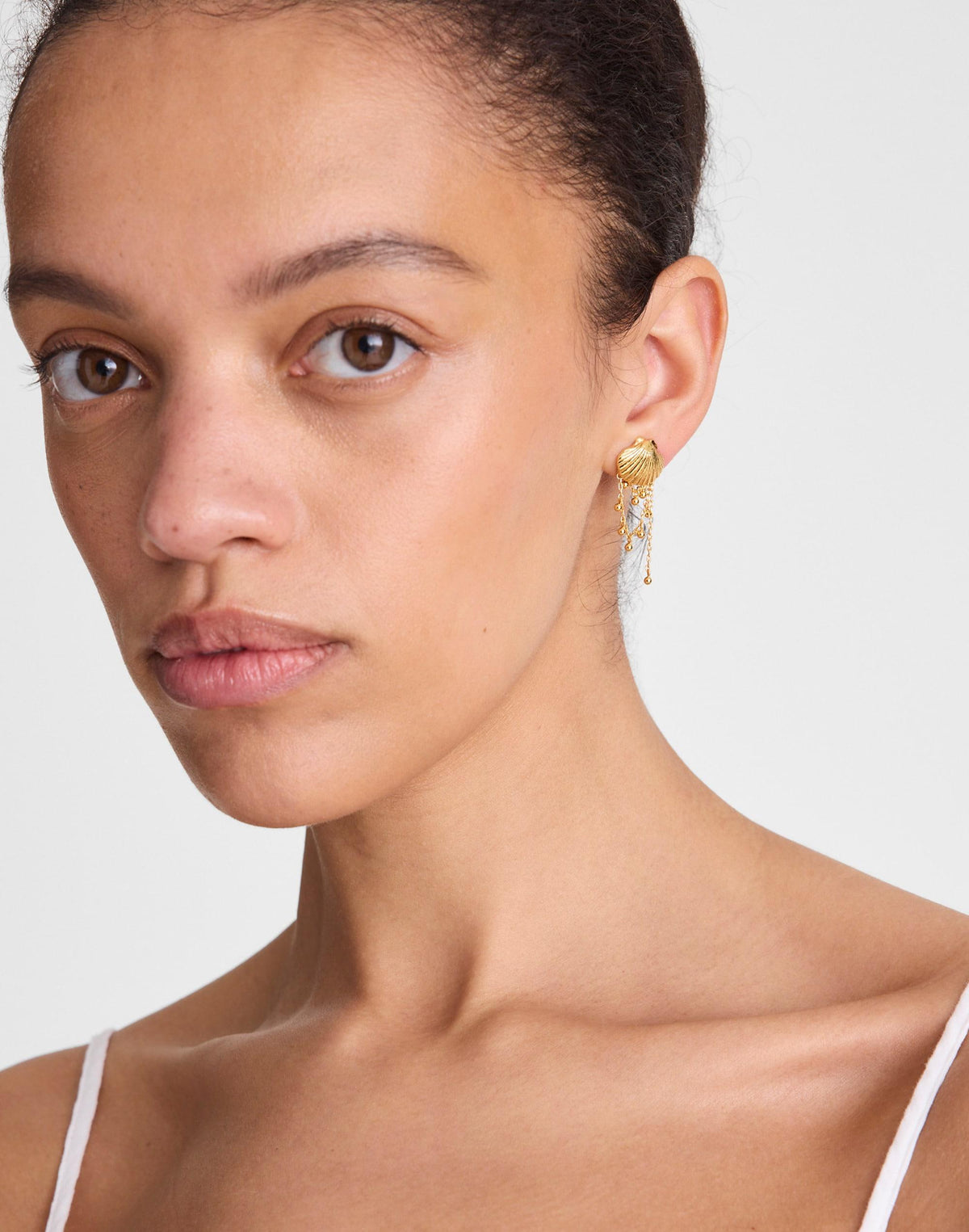 Madewell Shell Stacked Chain Stud Earrings Antique Gold