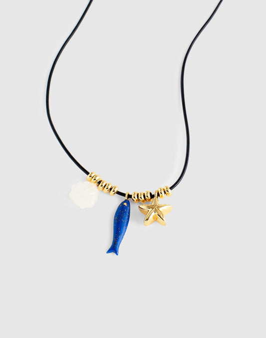 Madewell Semiprecious Charm Leather Choker Necklace Antique Gold