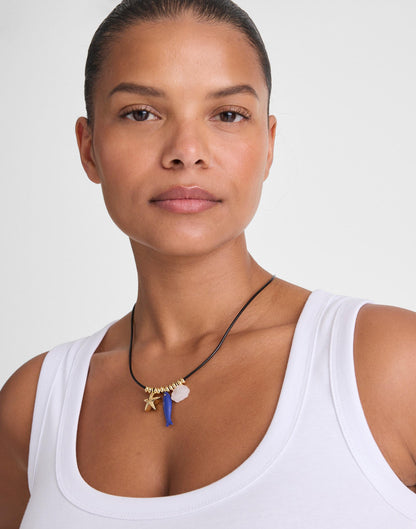 Madewell Semiprecious Charm Leather Choker Necklace Antique Gold