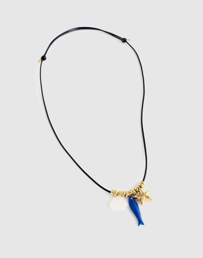 Madewell Semiprecious Charm Leather Choker Necklace Antique Gold