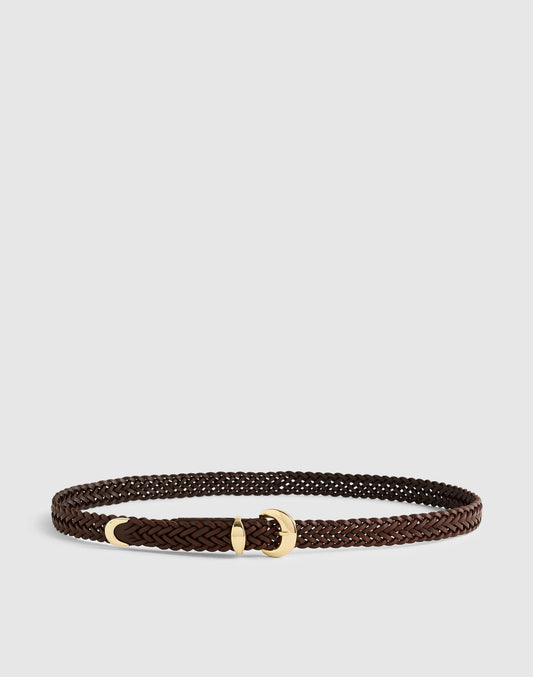 Madewell Madewell x Shopbop Domed-Buckle Belt in Woven Leather Chocolate Raisin