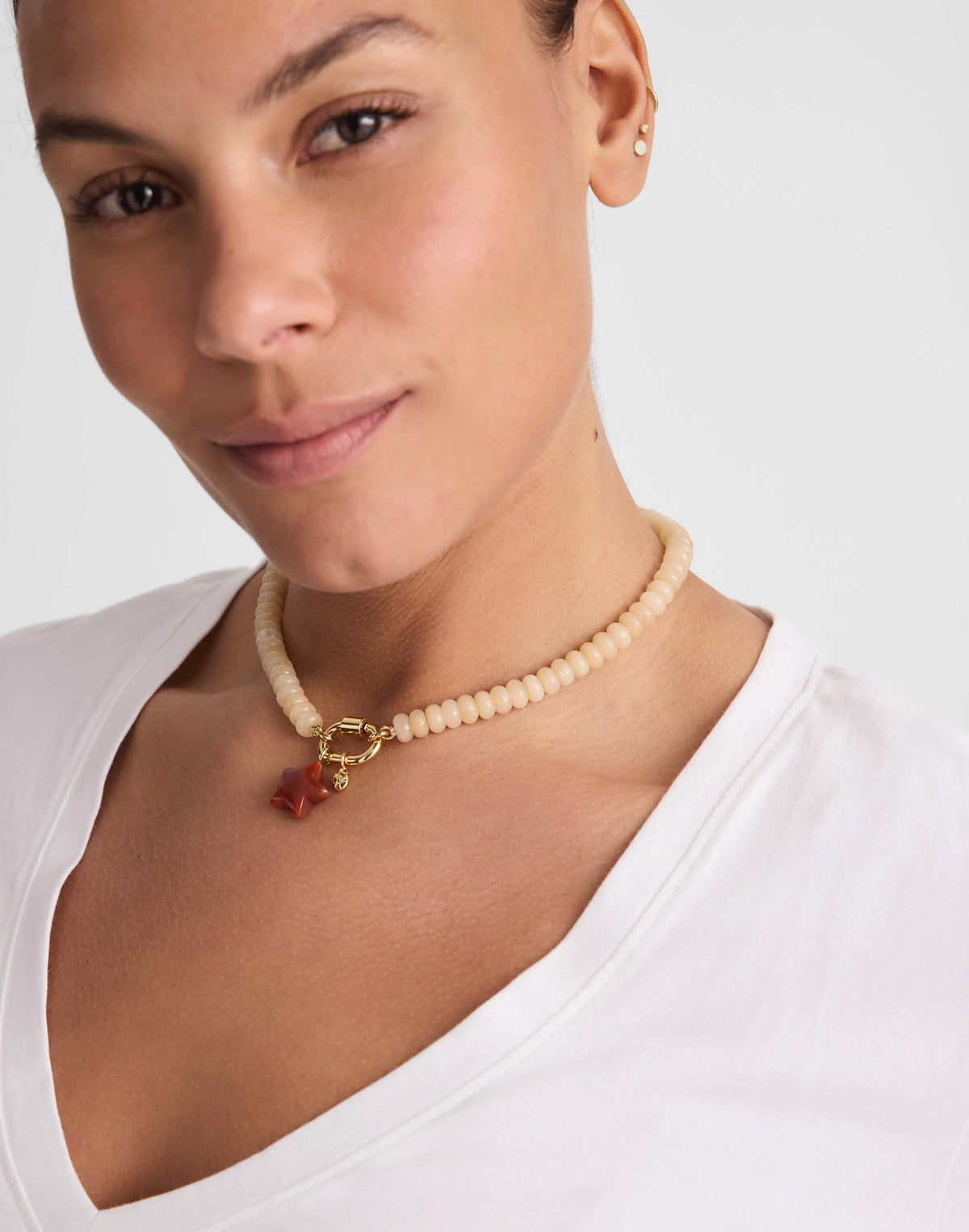 Madewell Semiprecious Beaded Carabiner Charm Necklace Pale Marzipan