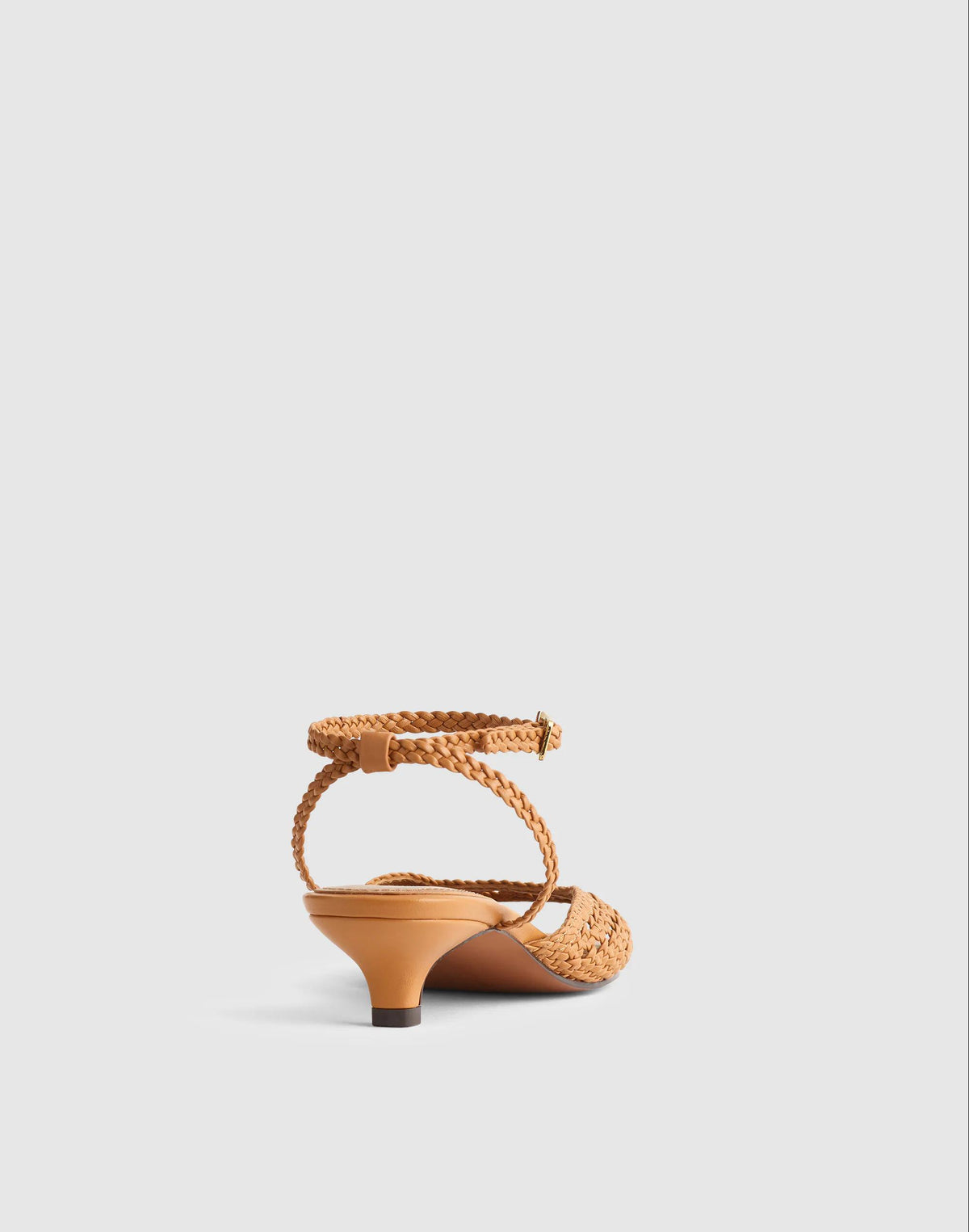 Madewell The Tyra Ankle-Strap Kitten-Heel Sandal in Woven Leather Sunbaked Tan