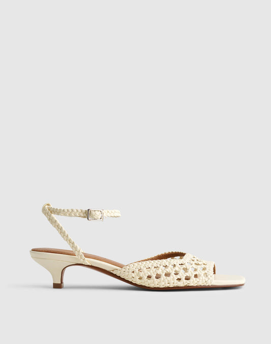 Madewell The Tyra Ankle-Strap Kitten-Heel Sandal in Woven Leather Cloud Lining
