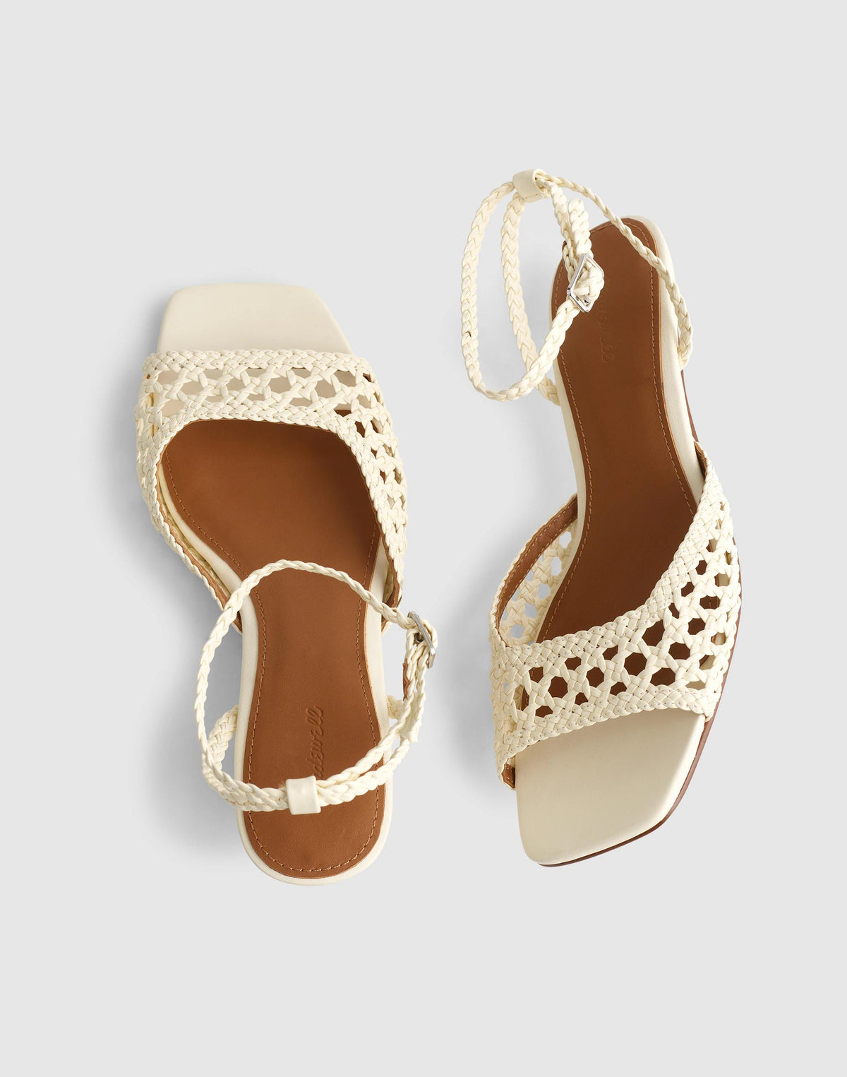 Madewell The Tyra Ankle-Strap Kitten-Heel Sandal in Woven Leather Cloud Lining