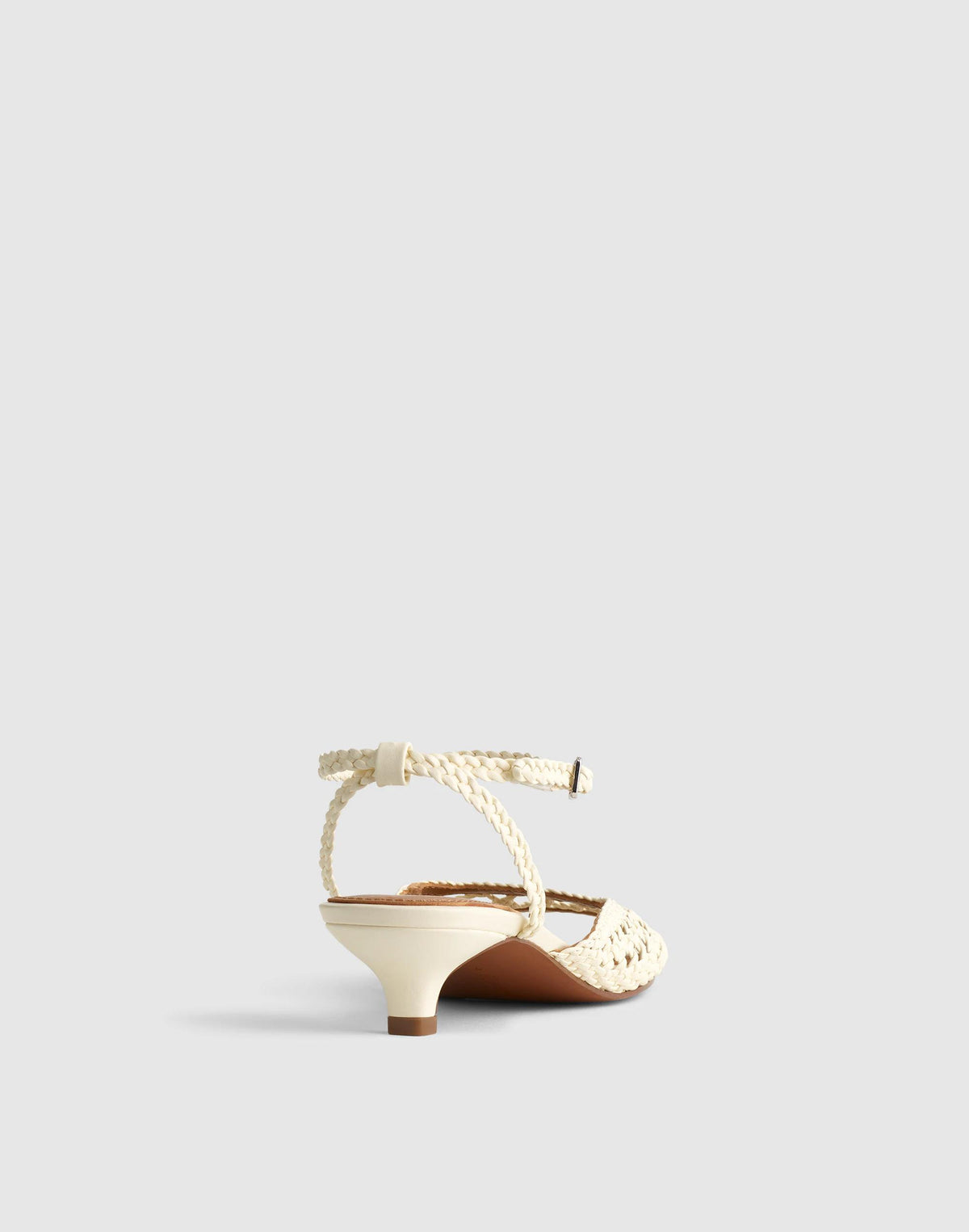 Madewell The Tyra Ankle-Strap Kitten-Heel Sandal in Woven Leather Cloud Lining