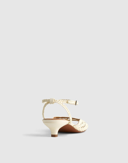 Madewell The Tyra Ankle-Strap Kitten-Heel Sandal in Woven Leather Cloud Lining