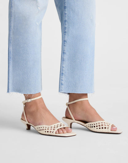Madewell The Tyra Ankle-Strap Kitten-Heel Sandal in Woven Leather Cloud Lining