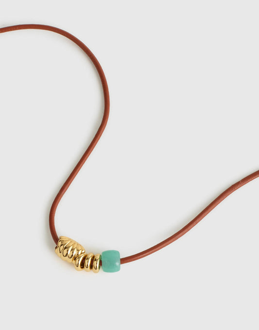 Madewell Semiprecious Charm Leather Choker Necklace Golden Tan