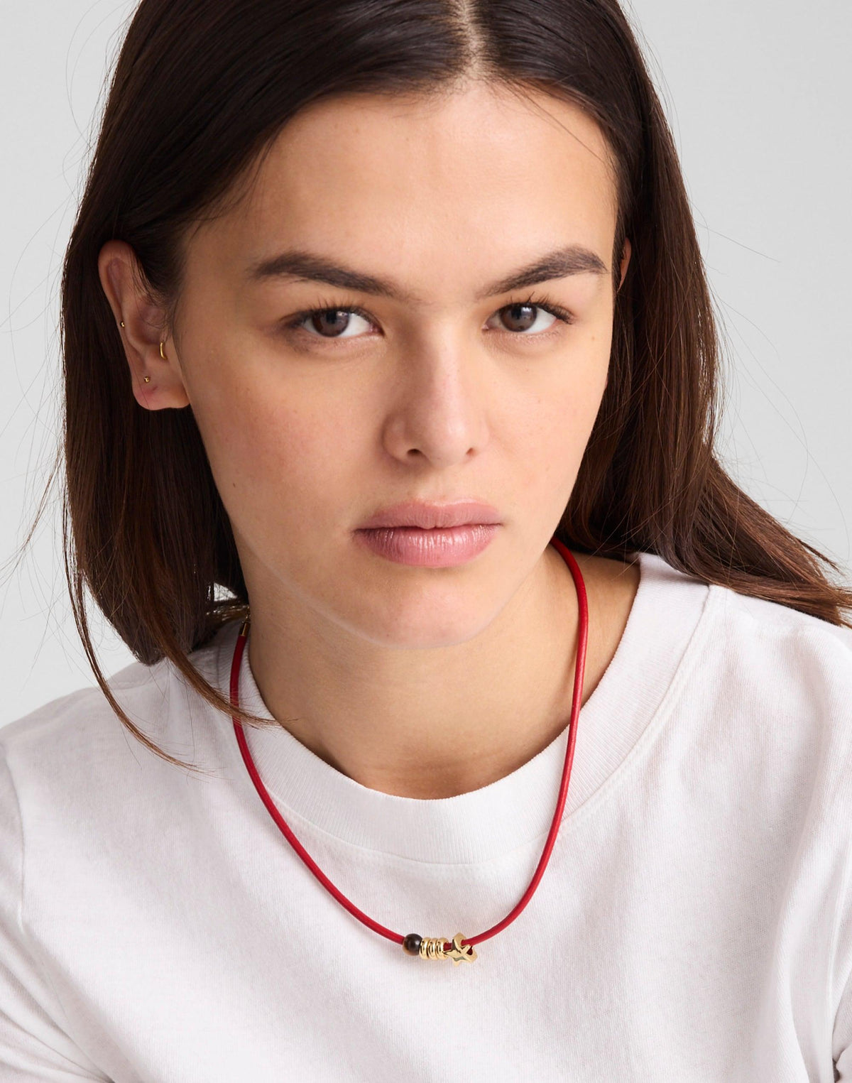 Madewell Semiprecious Charm Leather Choker Necklace Cherry