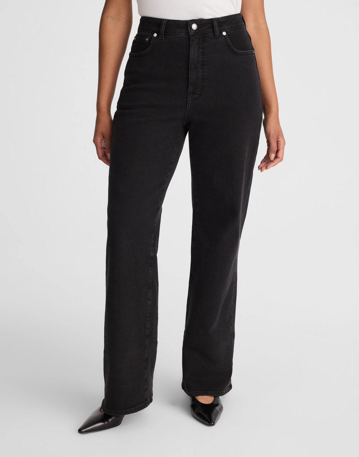 Madewell The Curvy Wide-Leg Jean in Super Stretch Denim Black Frost
