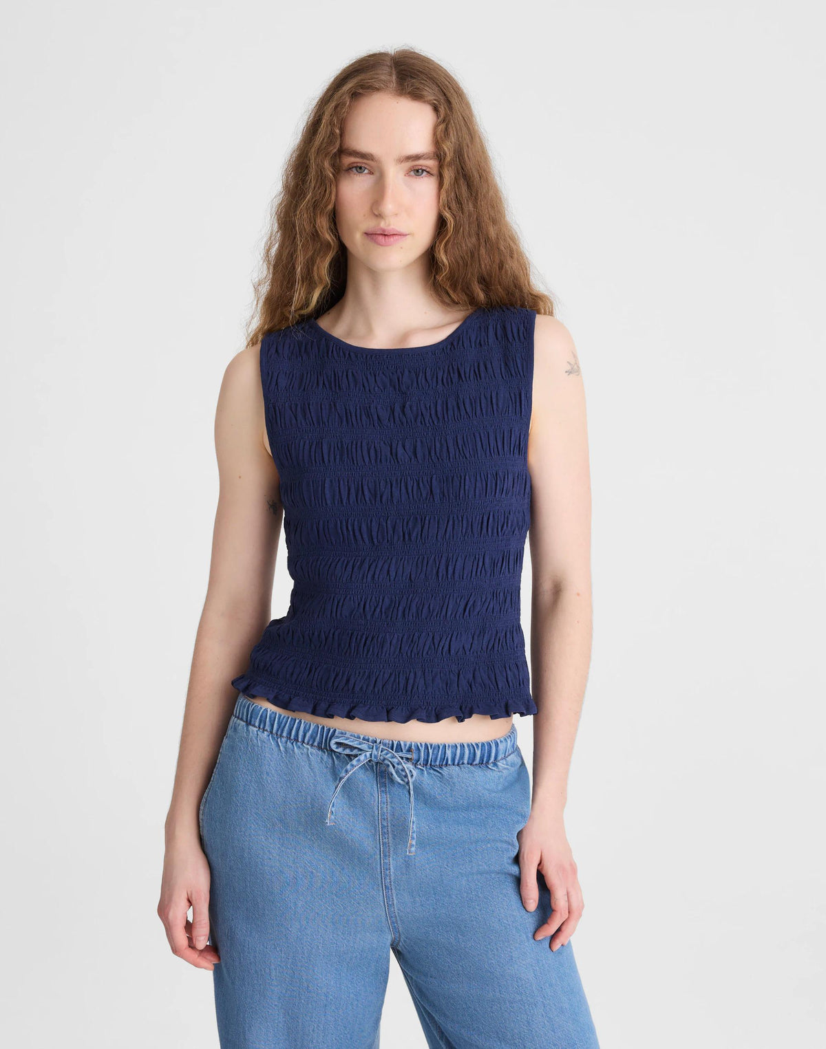 Madewell Smocked Boatneck Tank Classic Indigo