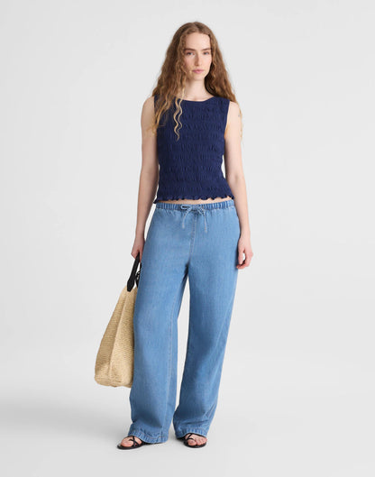 Madewell Smocked Boatneck Tank Classic Indigo