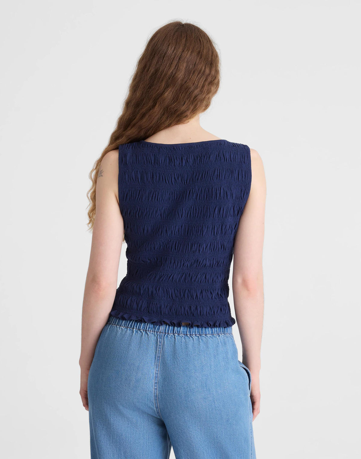 Madewell Smocked Boatneck Tank Classic Indigo