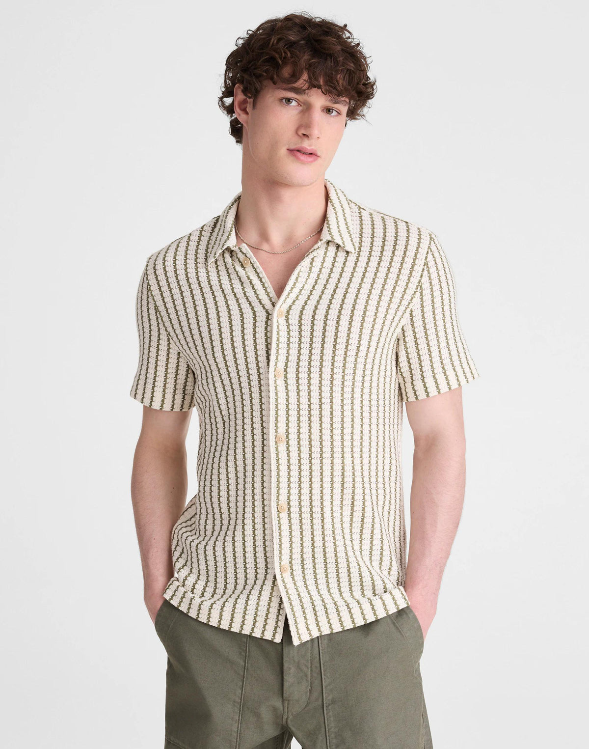 Madewell Textured-Knit Short-Sleeve Shirt Vintage Ivory