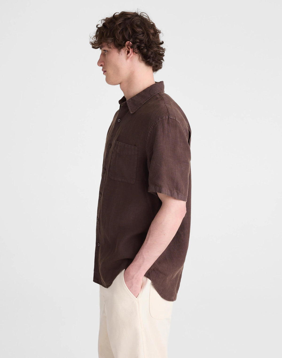 Madewell The Allday Short-Sleeve Shirt in Linen Chocolate