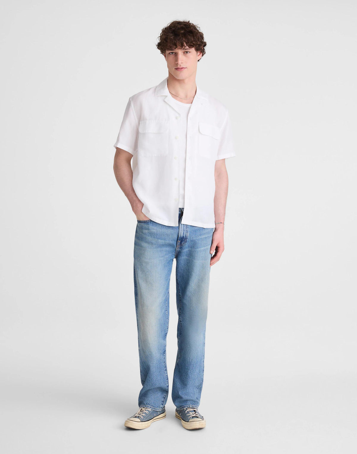 Madewell Short-Sleeve Camp Shirt in Archive Linen Blend White