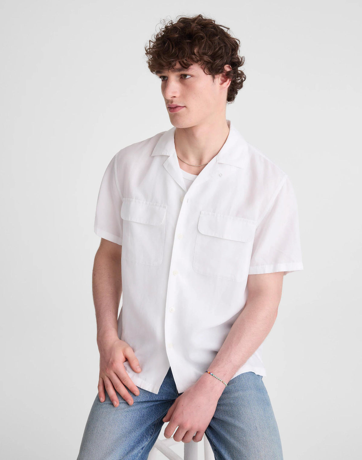 Madewell Short-Sleeve Camp Shirt in Archive Linen Blend White