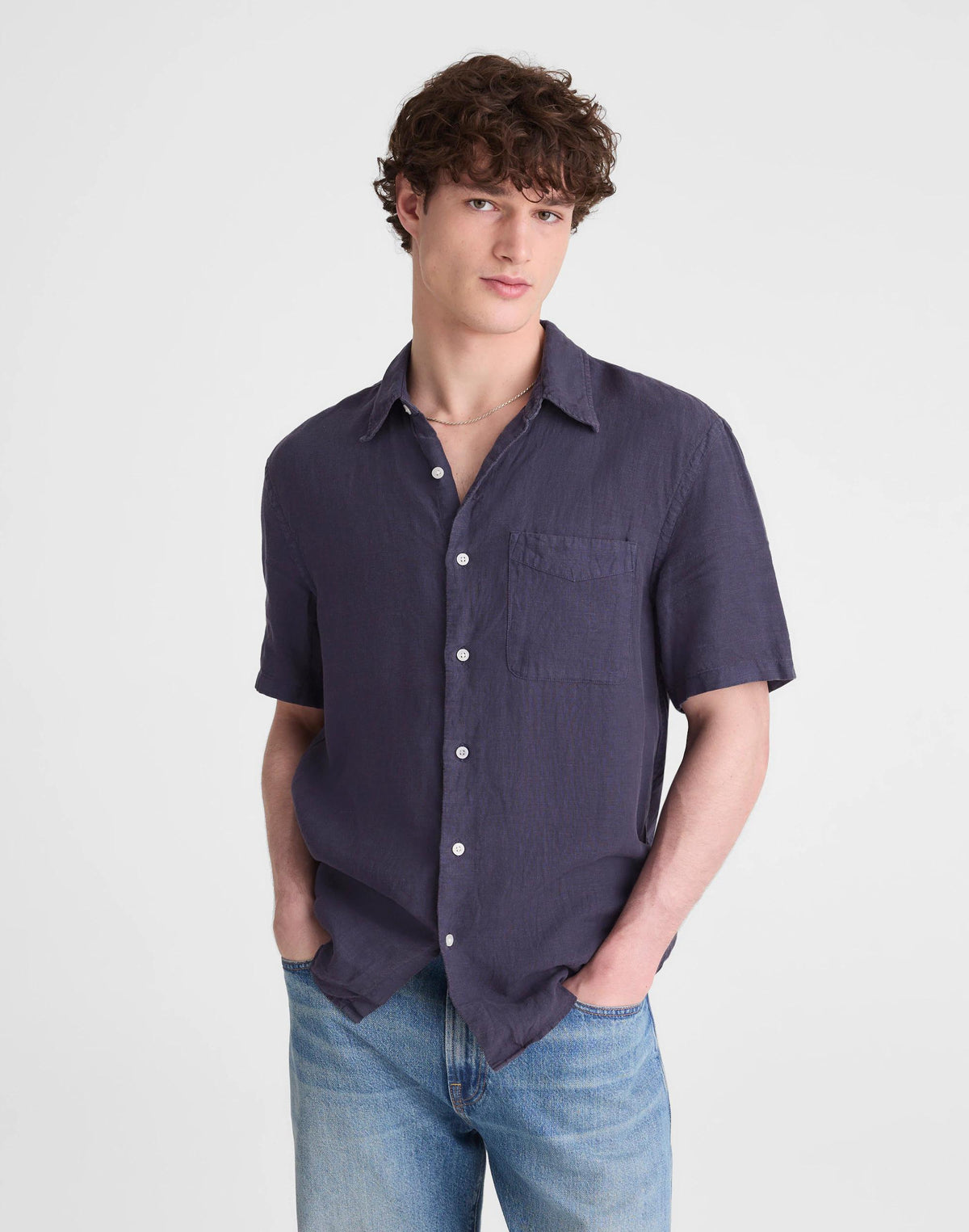 Madewell The Allday Short-Sleeve Shirt in Linen Ink