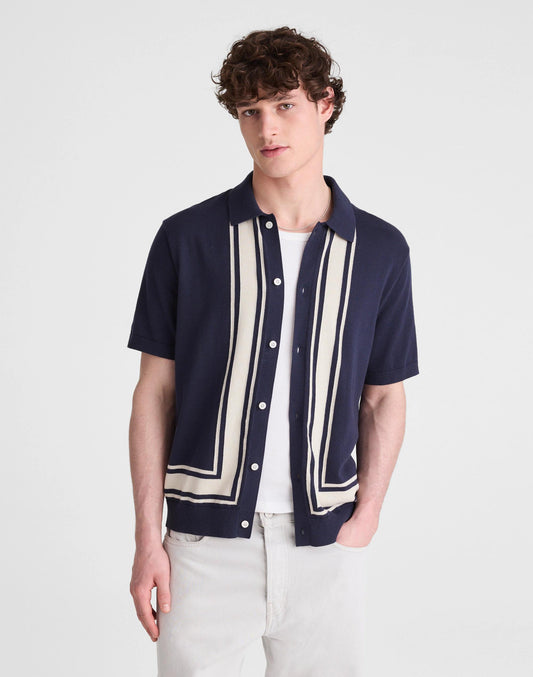 Madewell Knit Button-Up Shirt in Border Stripe Ink