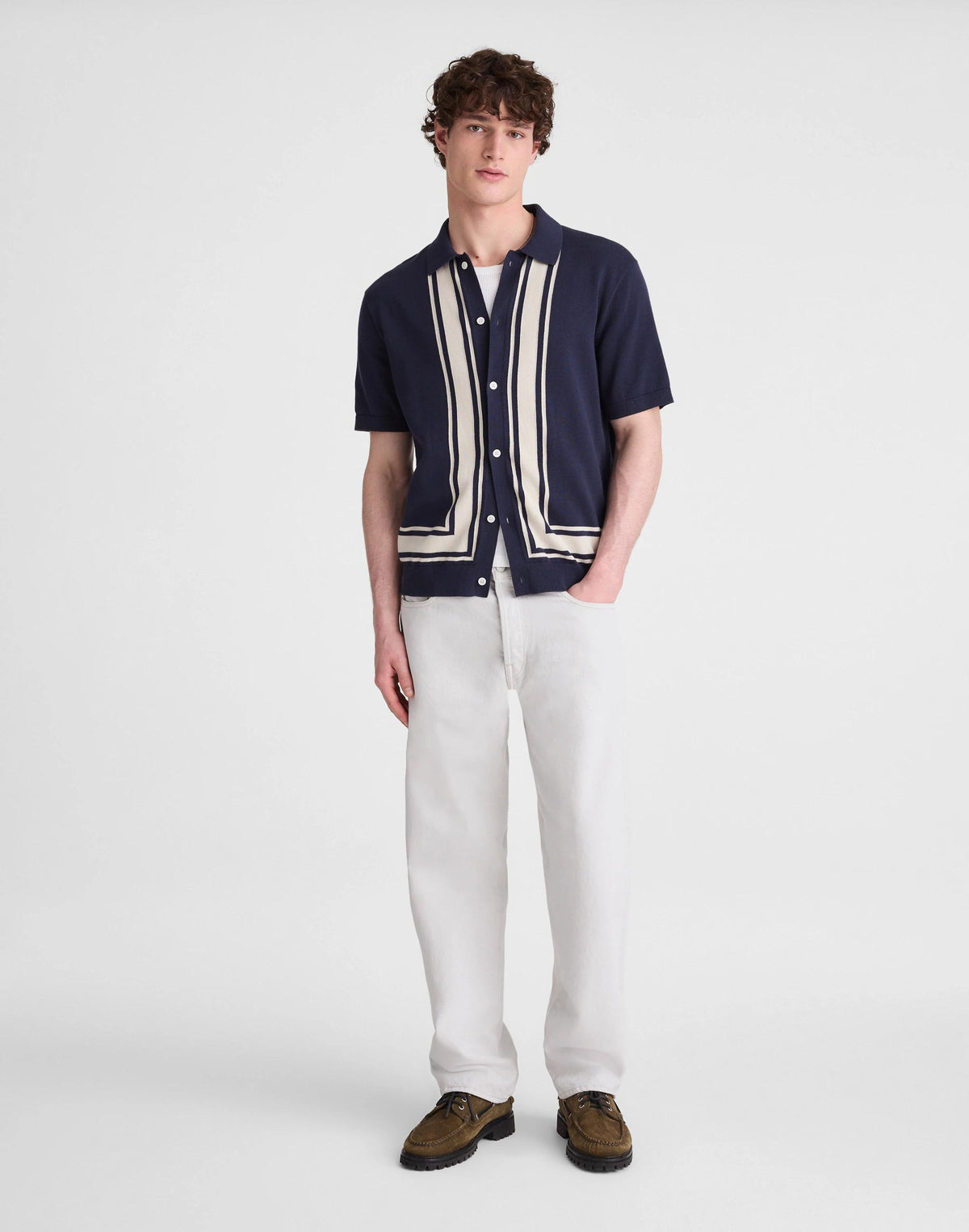 Madewell Knit Button-Up Shirt in Border Stripe Ink