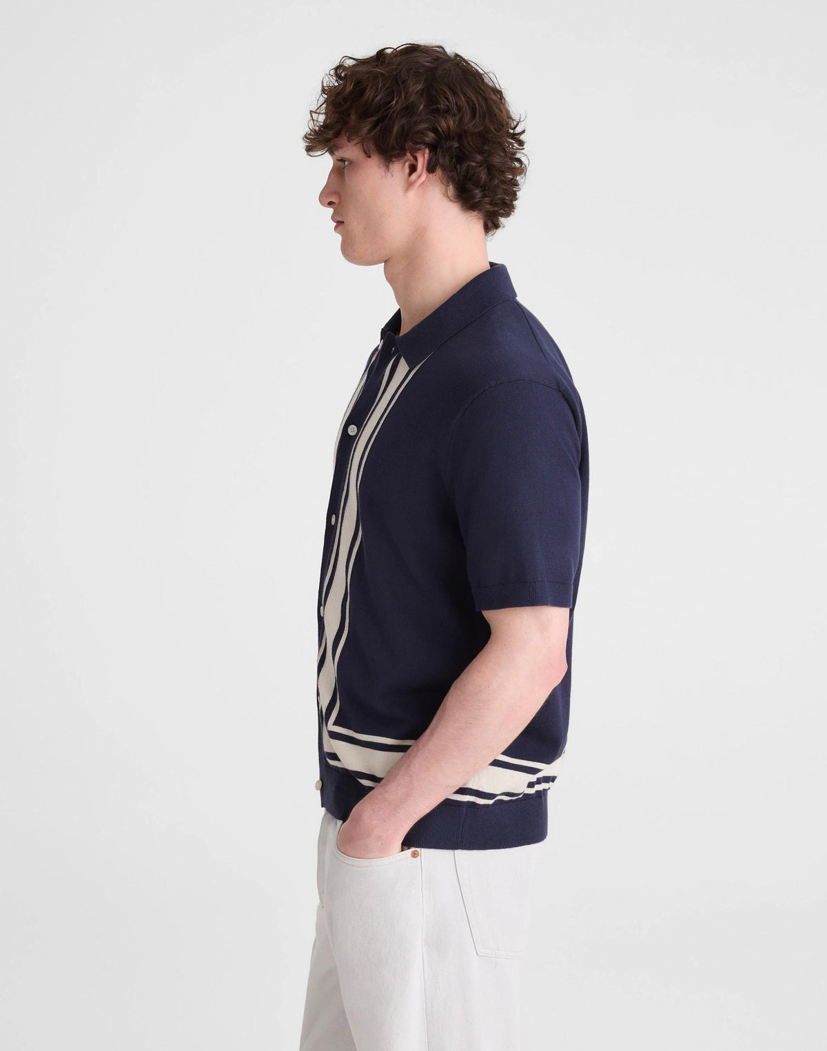 Madewell Knit Button-Up Shirt in Border Stripe Ink