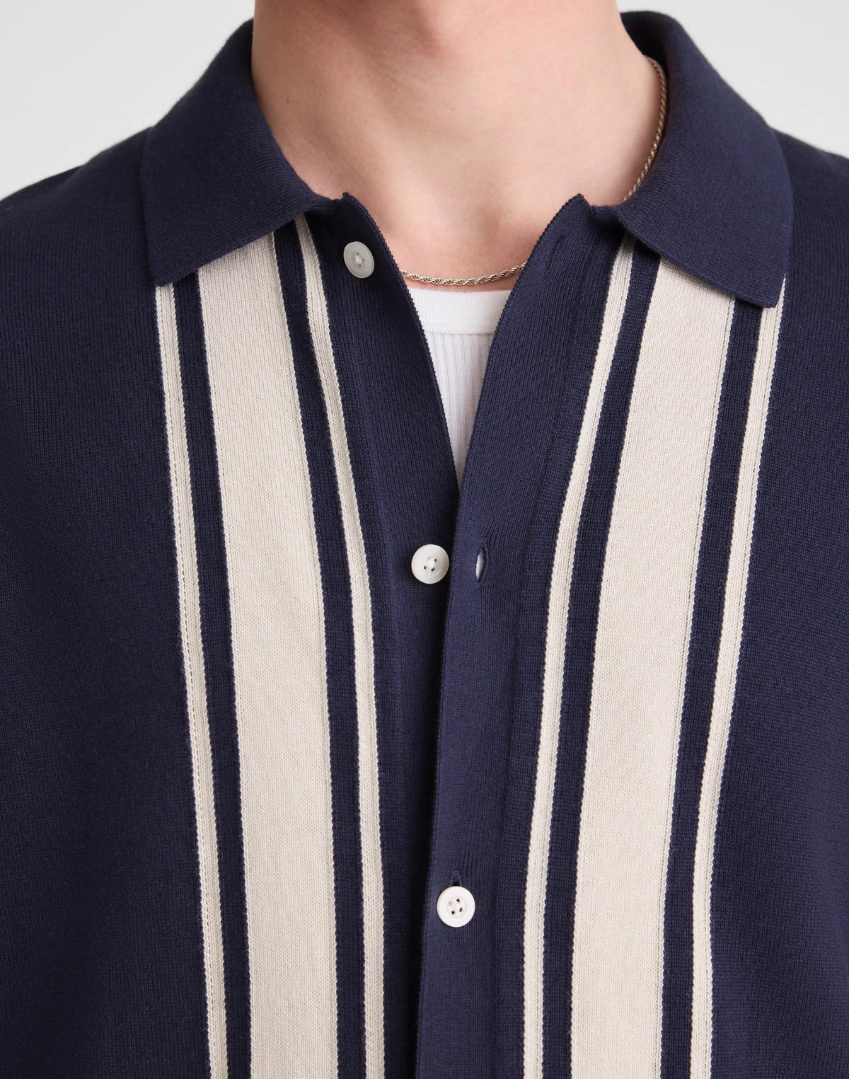 Madewell Knit Button-Up Shirt in Border Stripe Ink